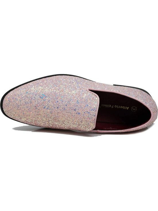 Men\'s Pink Vintage Glitter Loafers Slip On Tuxedo Dress Party Classic Shoes